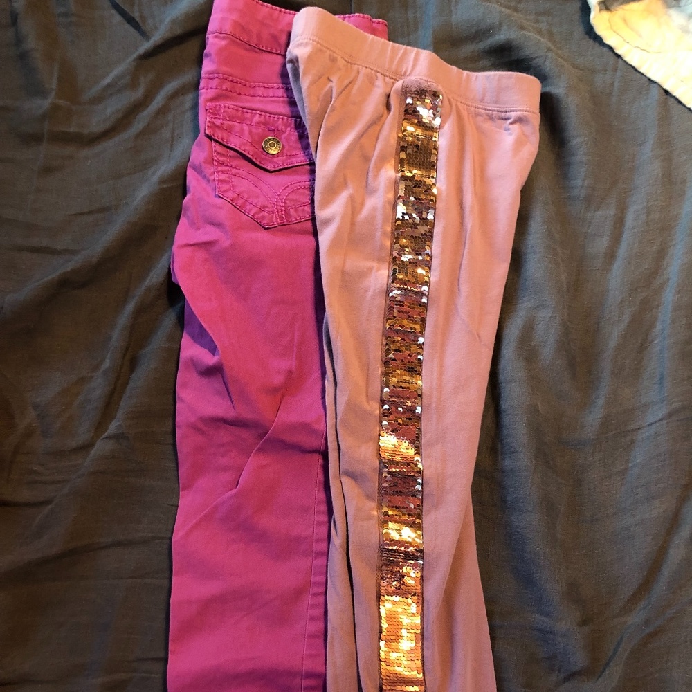 Girl's Purple Flippy Sequin Stripe Gap Leggings (M),  and Cherokee Jeans (7)